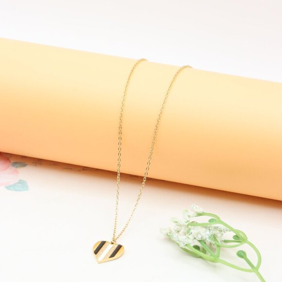 Gold Heart Pendant Yellow Necklace with Crystal Accent, XPNL0362 - Picture 2 of 12